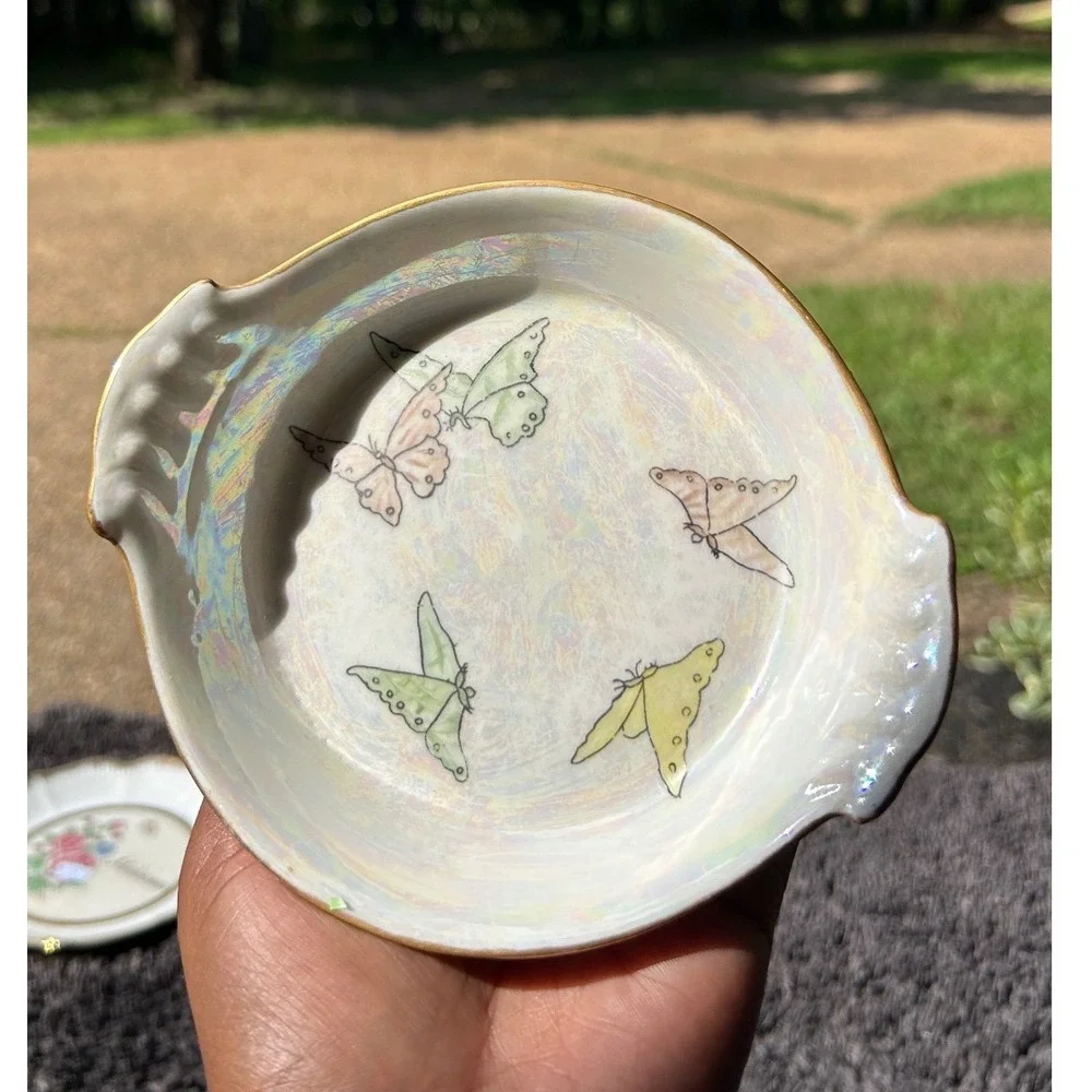 Antique Limoges French Porcelain‎ Double Spoon Rest Signed Bernardaud Butterfly